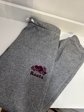 Roots Kids Grey Joggers with Maroon Logo